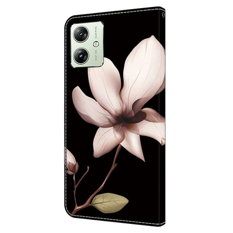 Motorola Moto G54 PU-Läder Plånboksfodral m. Tryck - Blomma