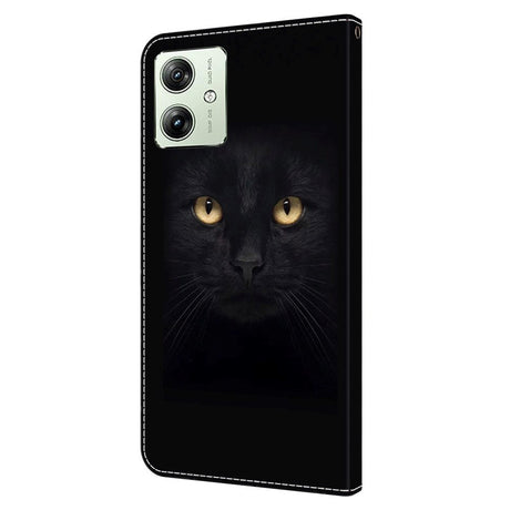 Motorola Moto G54 PU-Läder Plånboksfodral m. Tryck - Svart Katt