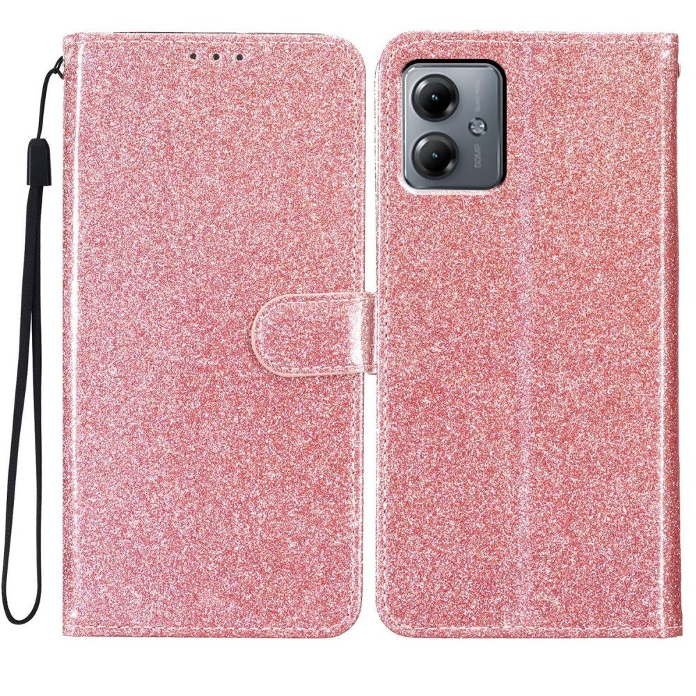 EIDERWOOD Motorola Moto G54 Läder Flip Fodral med Plånbok och Rem - Glitter - Rose Gold