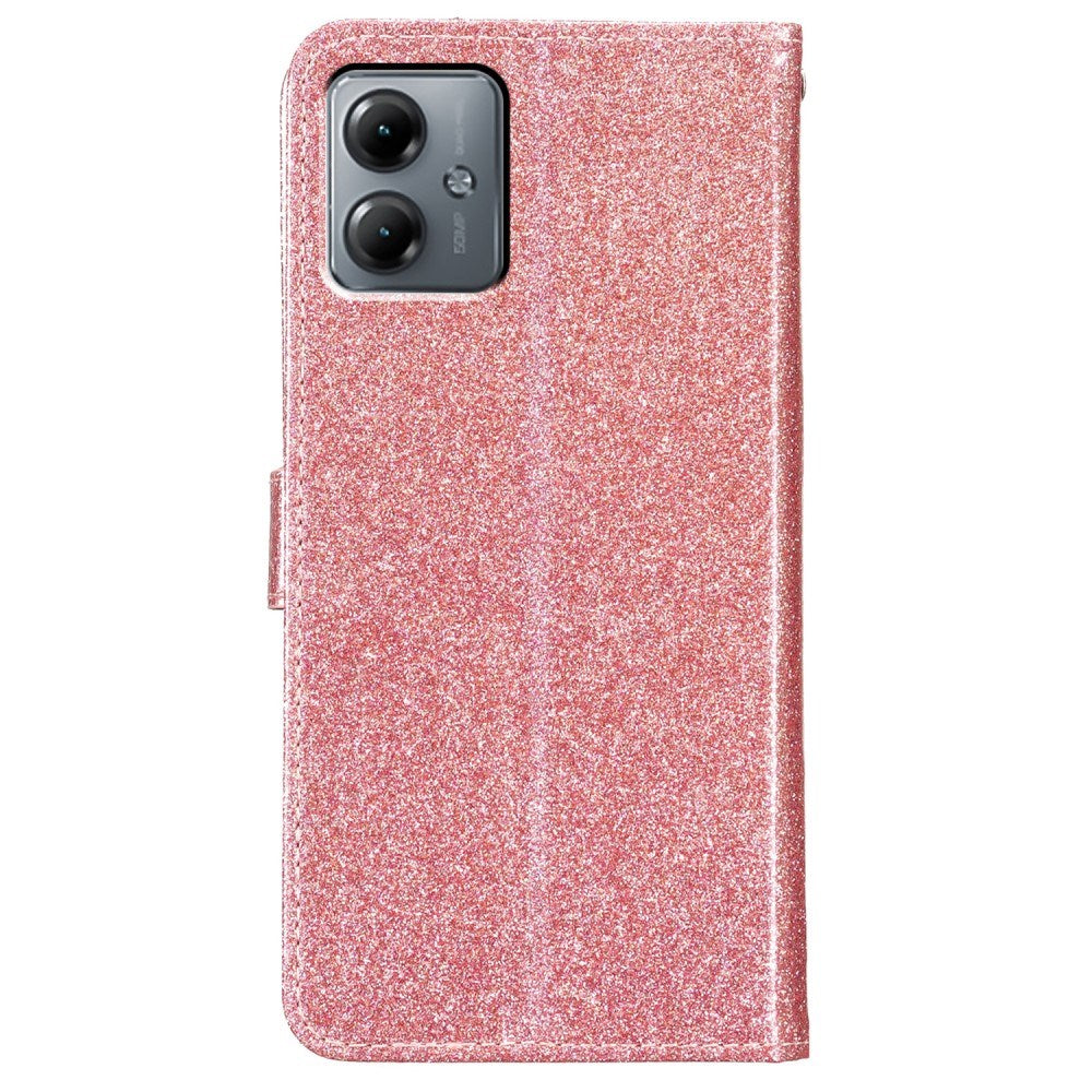 EIDERWOOD Motorola Moto G54 Läder Flip Fodral med Plånbok och Rem - Glitter - Rose Gold