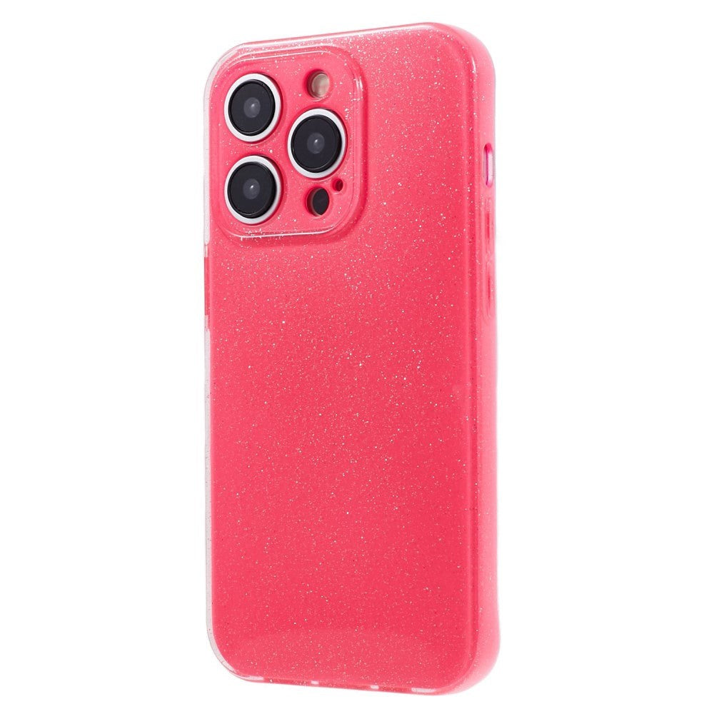 iPhone 15 Pro Flexibelt Plastskal med Glitter - Pink