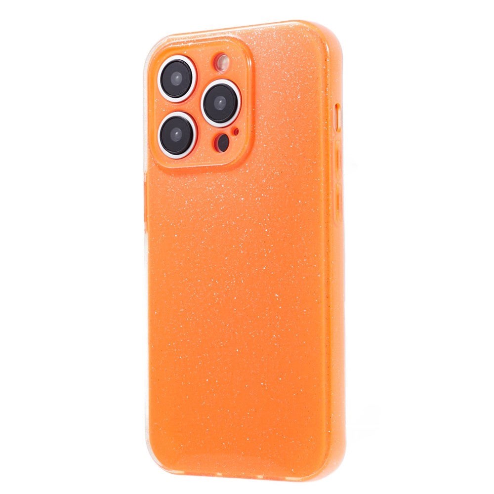 iPhone 15 Pro Flexibelt Plastskal med Glitter - Orange