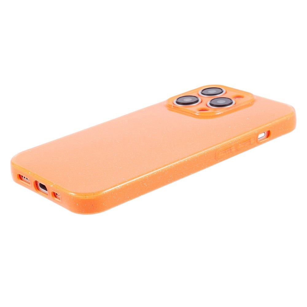 iPhone 15 Pro Flexibelt Plastskal med Glitter - Orange