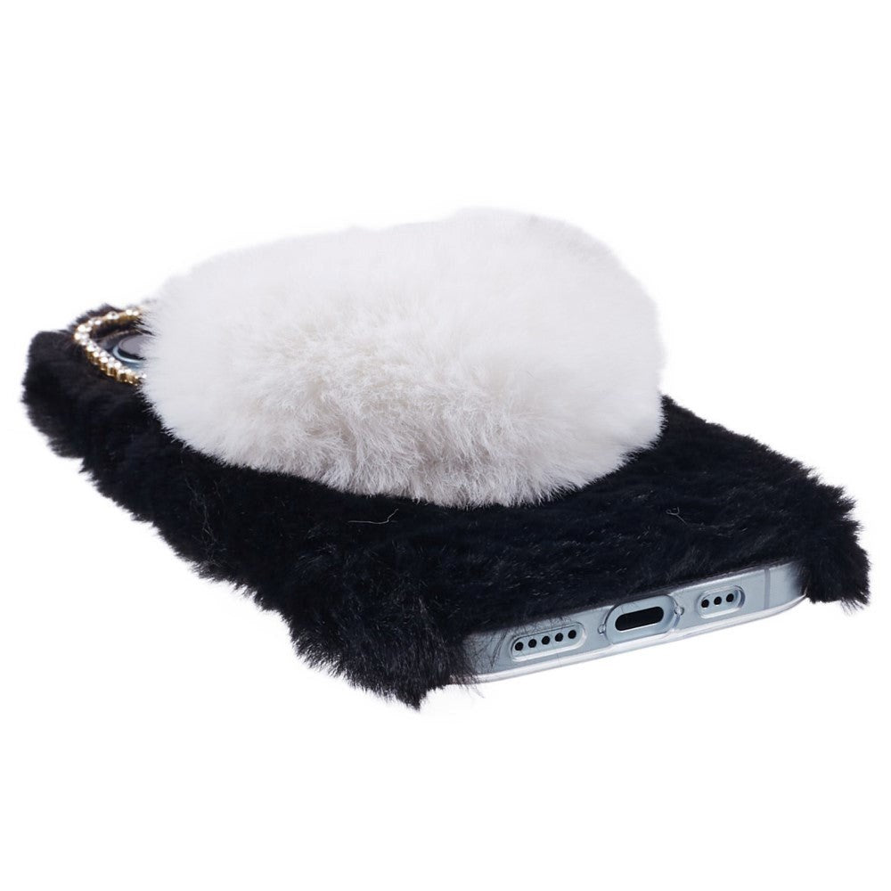 iPhone 15 Flexibelt Plast Skal med Päls - Hjärta - Svart