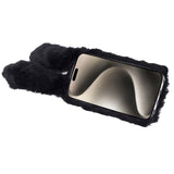 iPhone 15 Flexibelt Plast Skal med Päls - Kaninöron - Svart