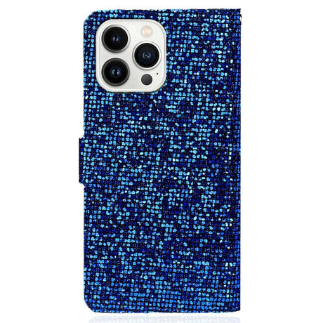 iPhone 15 Pro Plånboksfodral med Rem - Blå Glitter