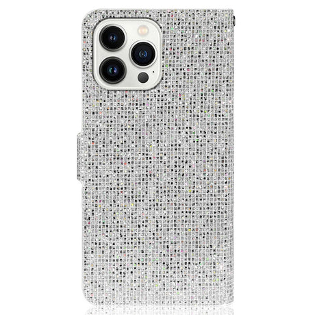 iPhone 15 Pro Plånboksfodral med Rem - Silver Glitter