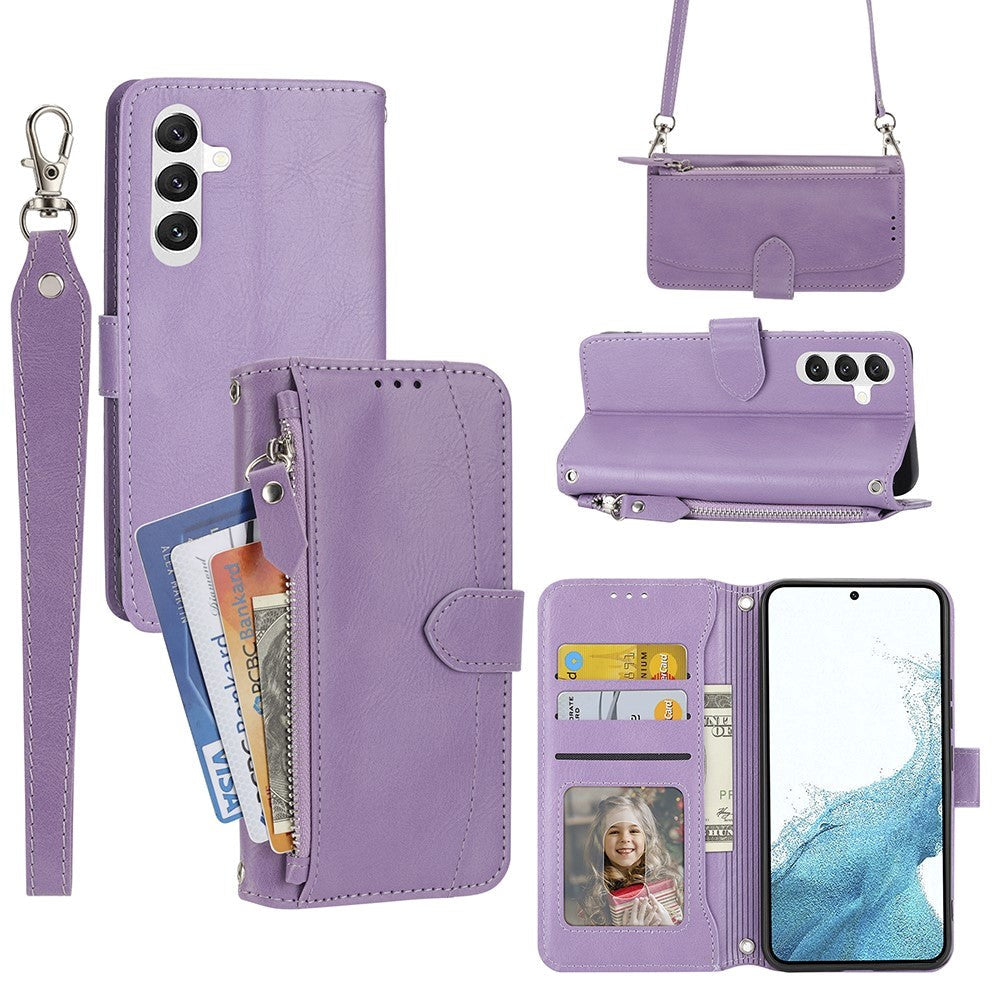 Samsung Galaxy A25 (5G) Läderflip Fodral m. Zip Pocket & Strap - Lila