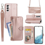 Samsung Galaxy A25 (5G) Läderflip Fodral m. Zip Pocket & Strap - Rose Gold