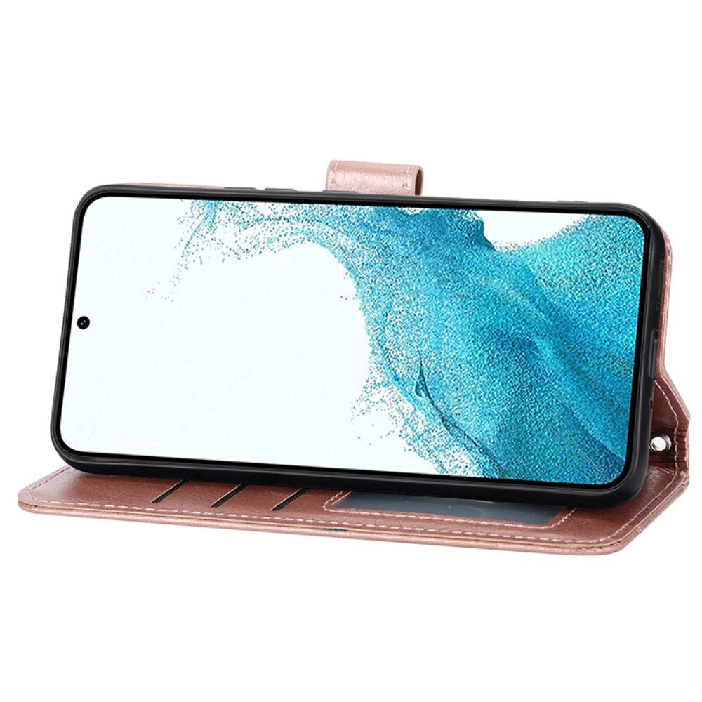 Samsung Galaxy A25 (5G) Läderflip Fodral m. Zip Pocket & Strap - Rose Gold