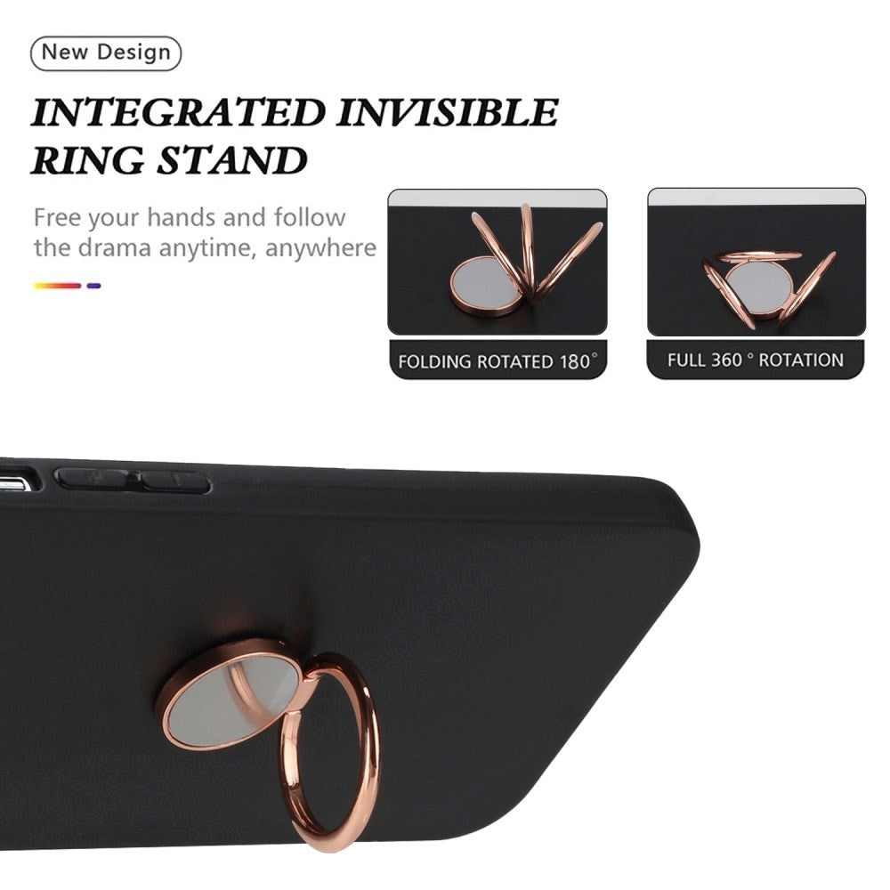 Google Pixel 8a Flexibelt Plast Skal med Magnetisk Ringstöd - Svart med Rose Gold Ring