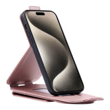 iPhone 15 Pro Vertikalt konstläder Plånboksfodral med Stativ Funktion / Rem - Rose Gold