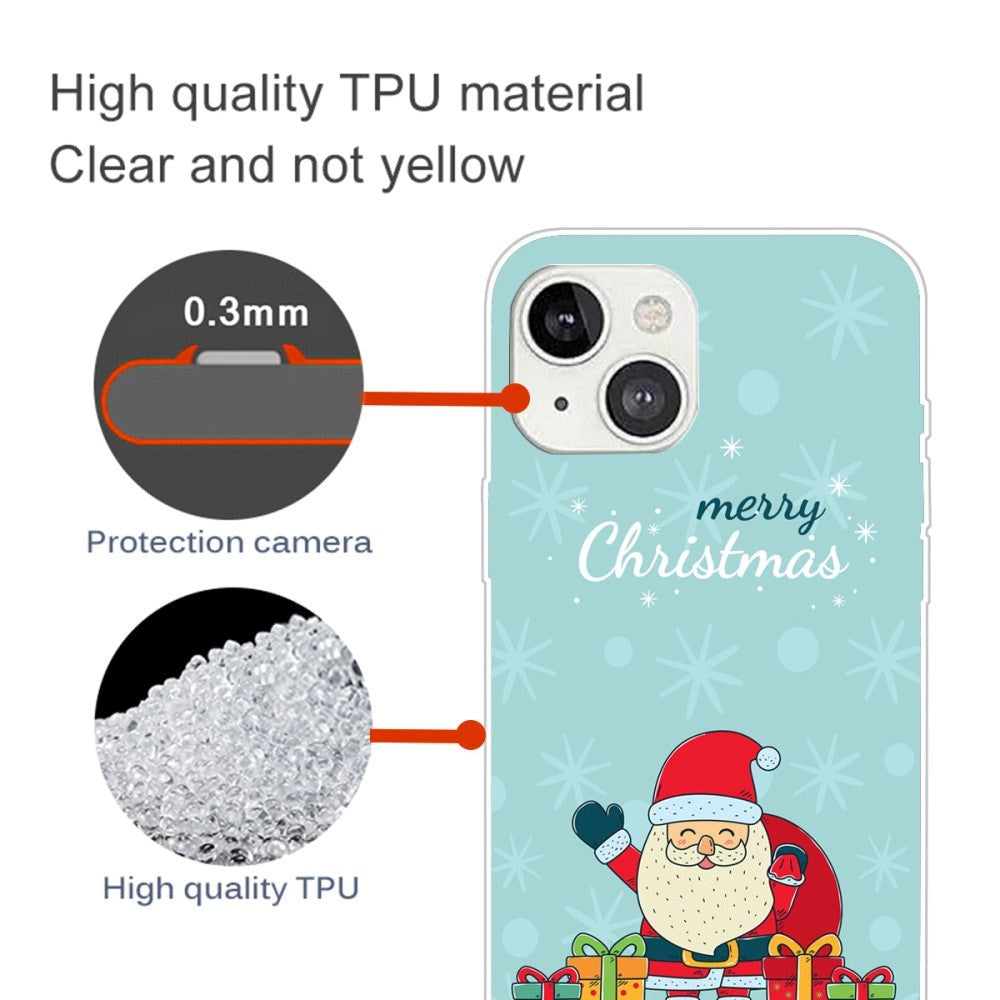 iPhone 15 Plus Flexibel Plast Jule Skal - Merry Christmas - Glad Jultomte med Presenter