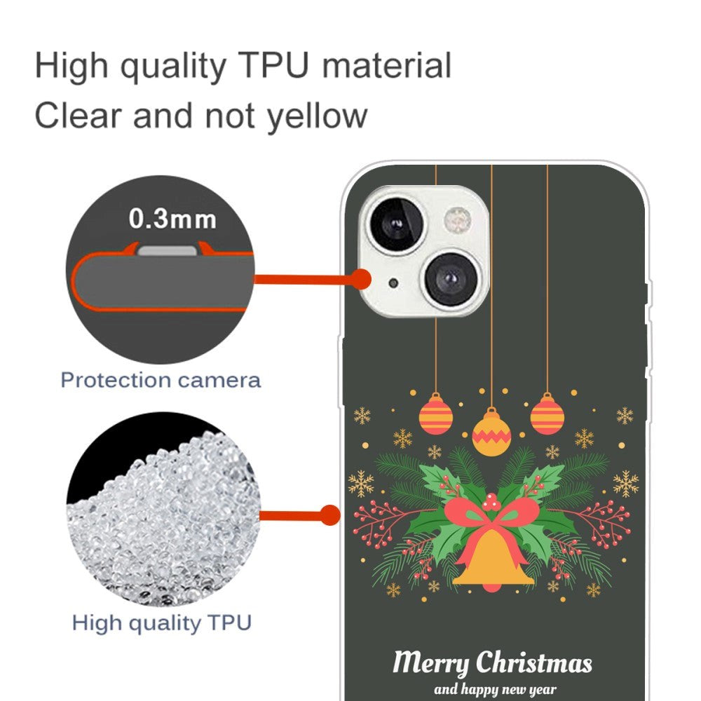 iPhone 15 Plus Flexibel Plast Jule Skal - Merry Christmas - Julkrans och Julklocka