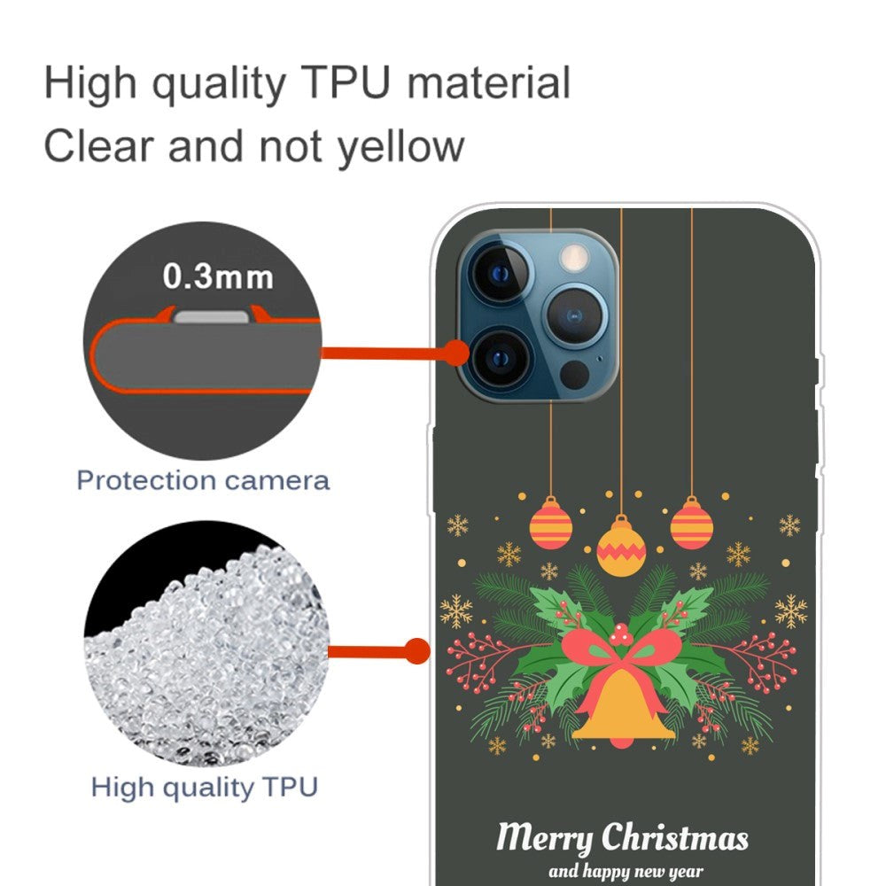 iPhone 15 Pro Flexibel Plast Jule Skal - Merry Christmas - Julkrans och Julklocka