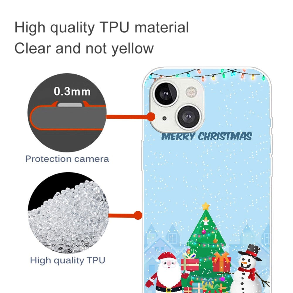 iPhone 15 Flexibel Plast Jule Skal - Merry Christmas - Jultomten och Snögubbe