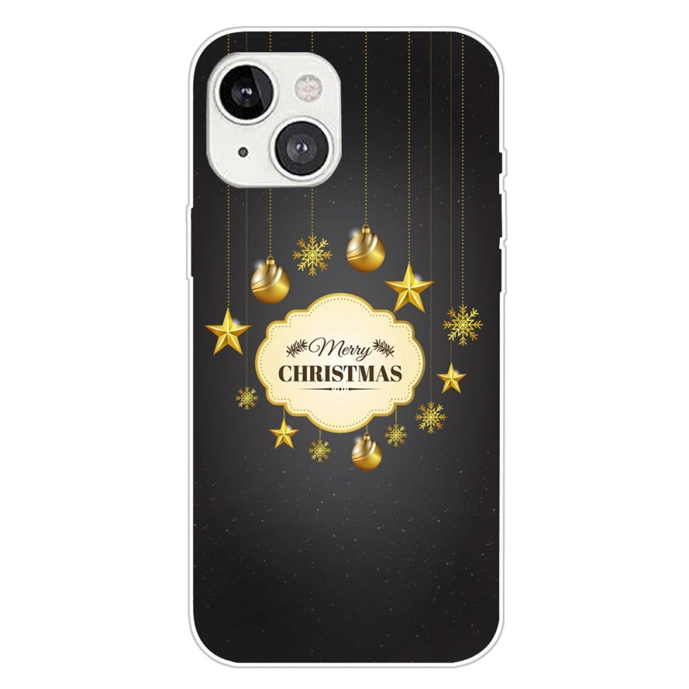 iPhone 15 Flexibel Plast Jule Skal - Merry Christmas - Guld Dekorationer