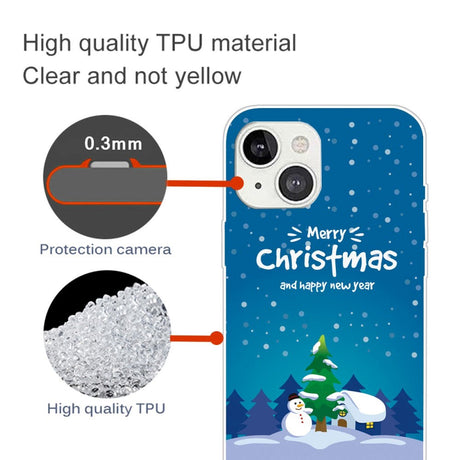 iPhone 15 Flexibel Plast Jule Skal - Merry Christmas - Snögubbe och Julgran