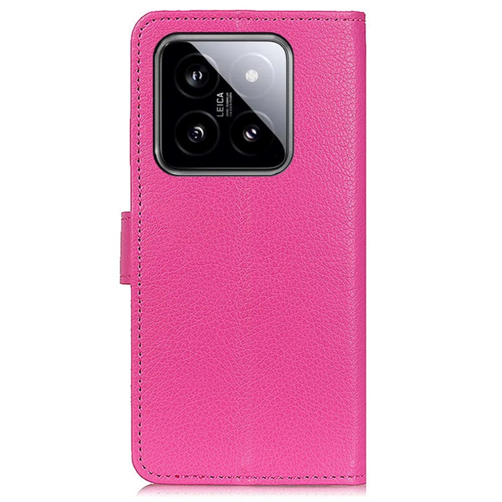 Xiaomi 14 Pro Plånboksfodral Litchi Textur - Rosa