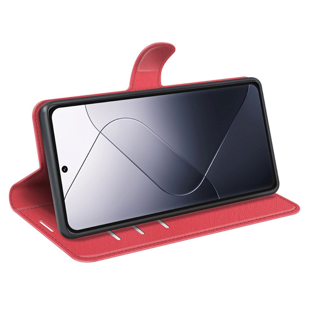 Xiaomi 14 Pro Konstläder Plånboksfodral m. Stativ - Röd