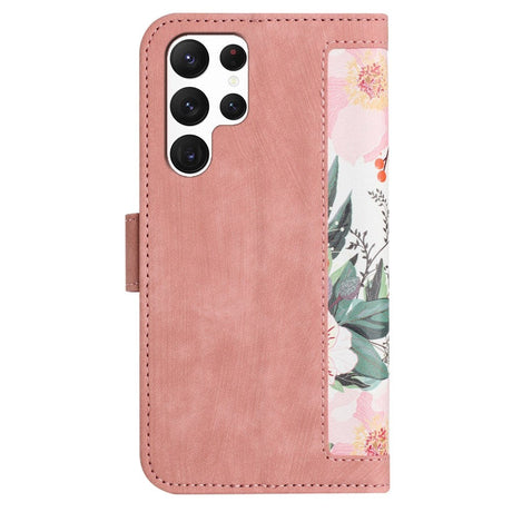 Samsung Galaxy S24 Ultra Läder Plånboksfodral med Rem - Rosa med Blommor