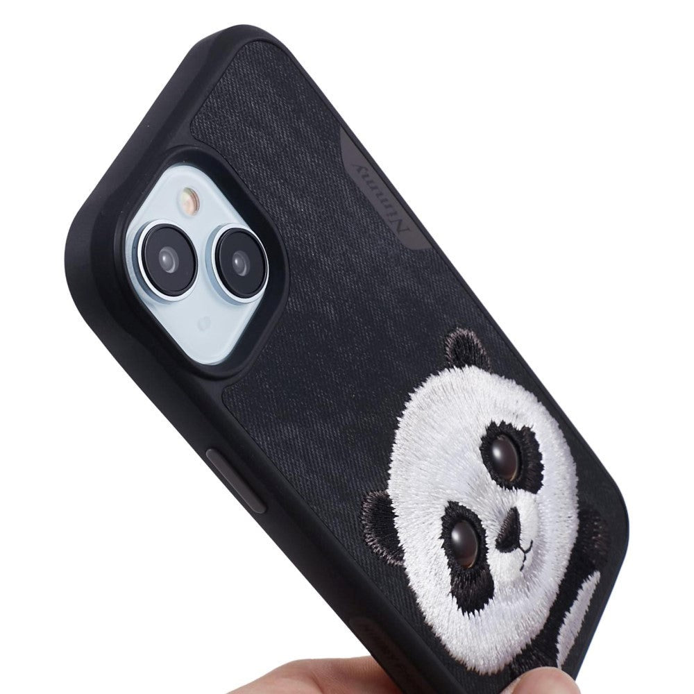 iPhone 15 Hybrid Skal med Djurmotiv & Broderi - Panda