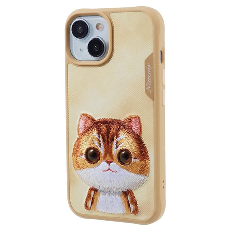 iPhone 15 Hybrid Skal med Djurmotiv & Broderi - Orange Katt