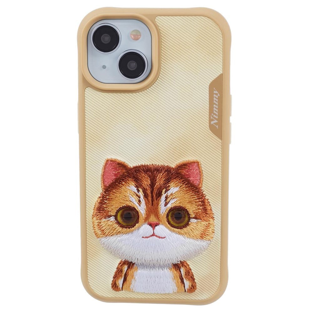 iPhone 15 Hybrid Skal med Djurmotiv & Broderi - Orange Katt