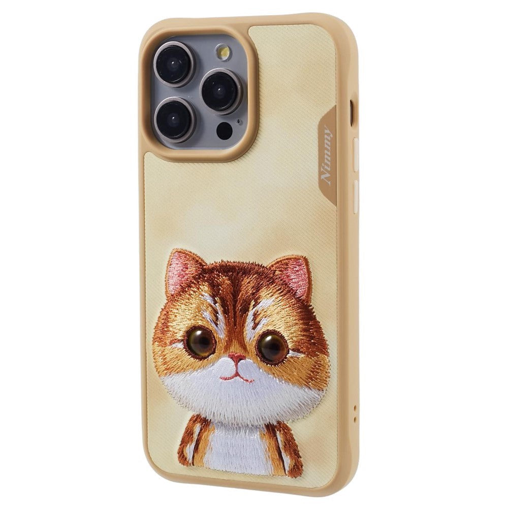 iPhone 15 Pro Hybrid Skal med Djurmotiv & Broderi - Orange Katt