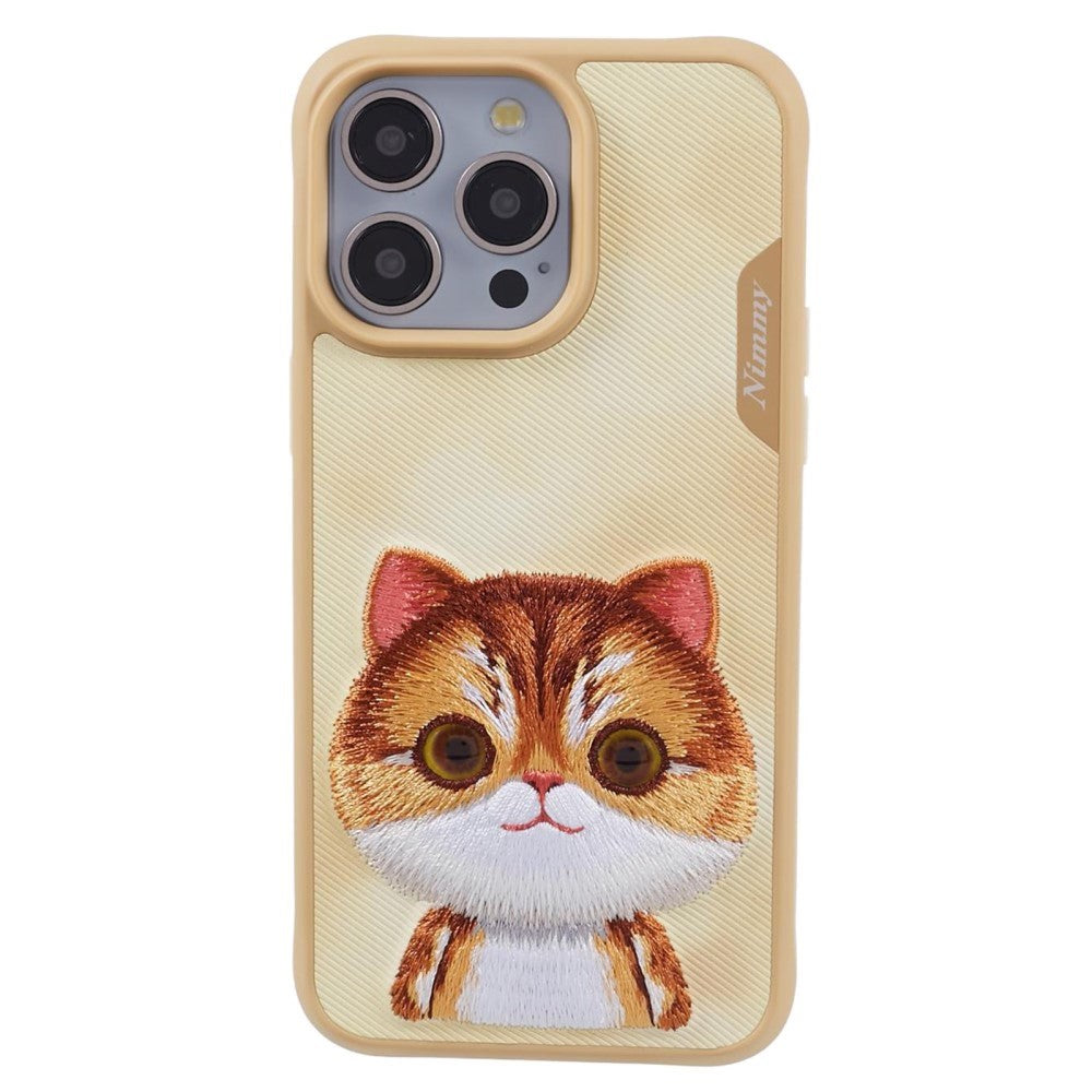 iPhone 15 Pro Hybrid Skal med Djurmotiv & Broderi - Orange Katt