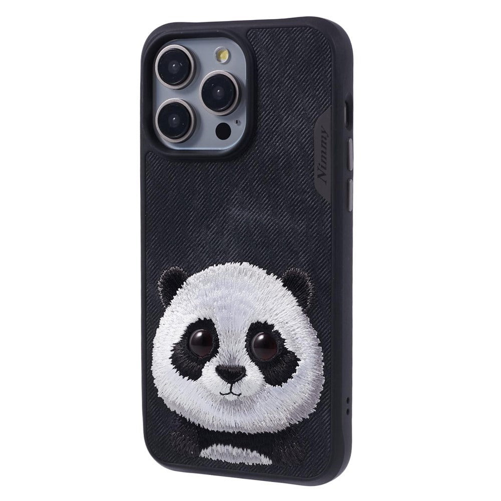 iPhone 15 Pro Hybrid Skal med Djurmotiv & Broderi - Panda