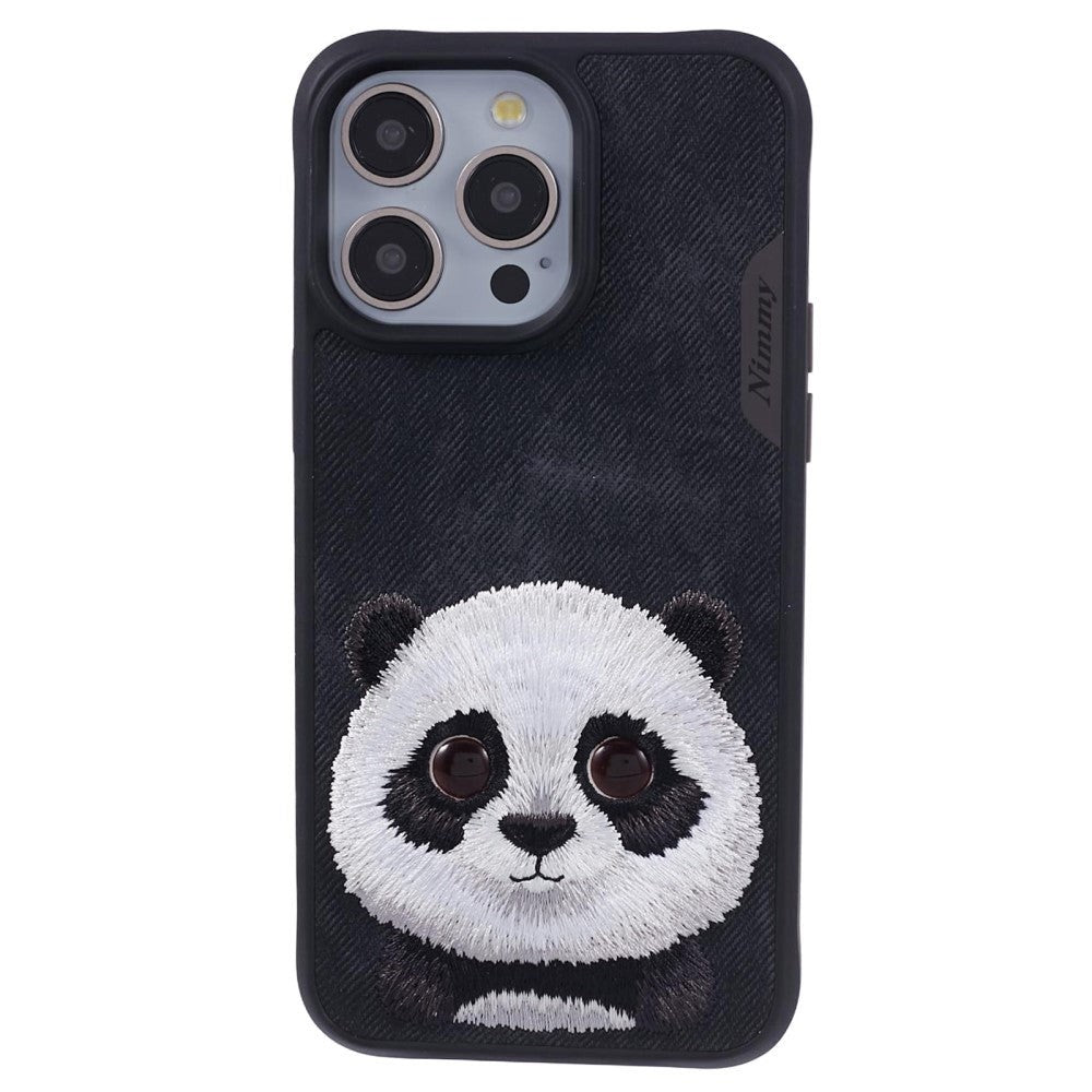 iPhone 15 Pro Hybrid Skal med Djurmotiv & Broderi - Panda