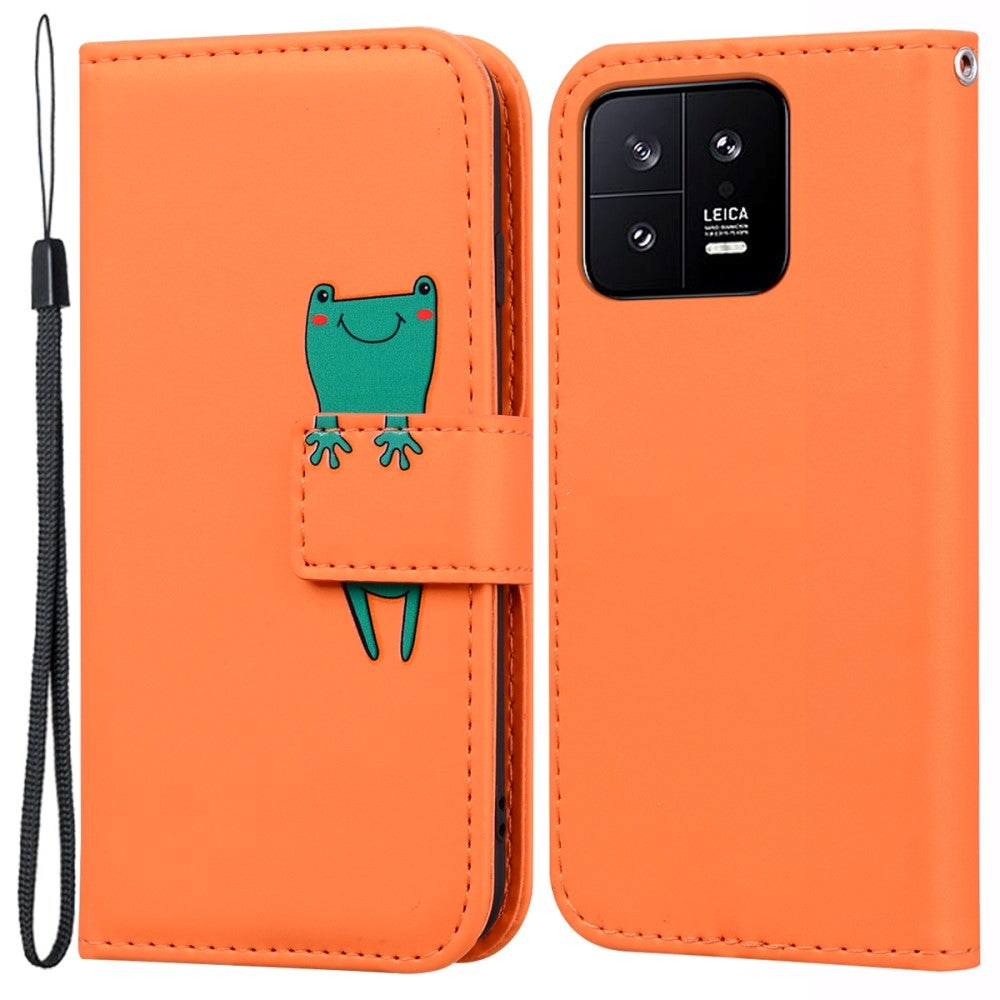 Xiaomi 13 Plånboksfodral med Rem / Ståfunktion / Korthållare - Orange (Frö)