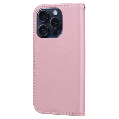 iPhone 15 Pro Plånboksfodral med Rem / Ståfunktion / Korthållare - Rosa (Kanin)