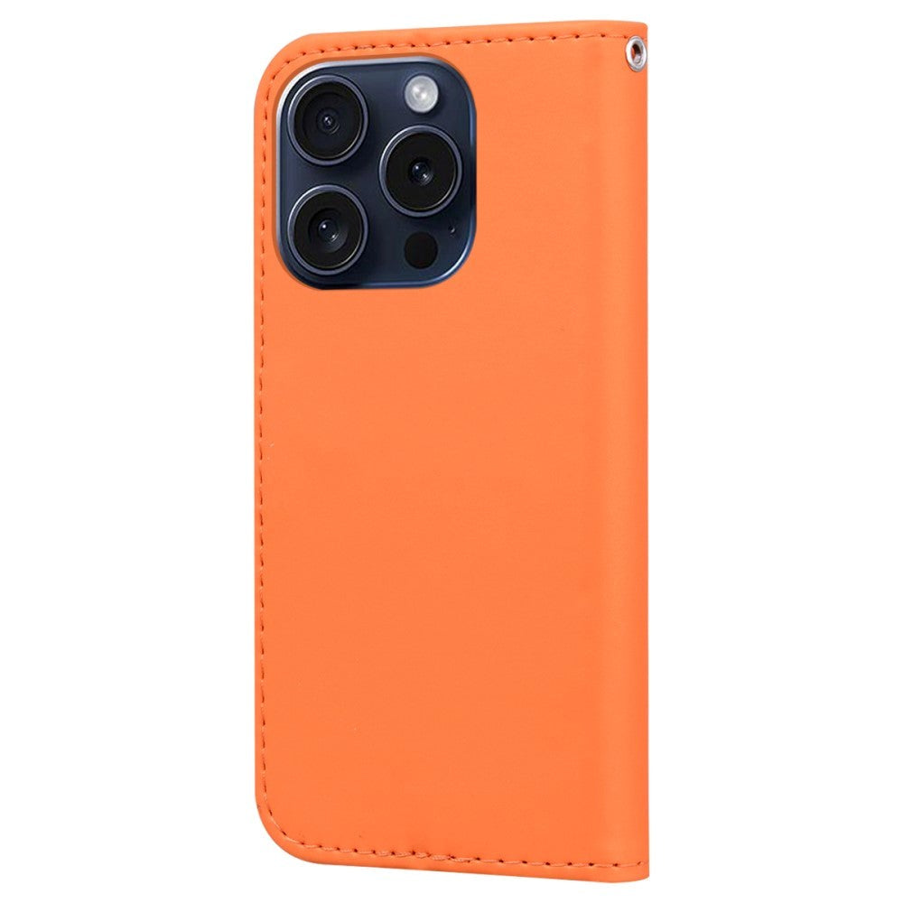 iPhone 15 Pro Plånboksfodral med Rem / Ståfunktion / Korthållare - Orange (Frö)