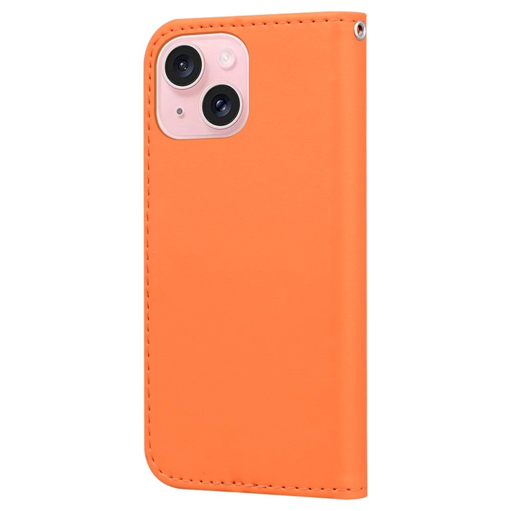 iPhone 15 Plånboksfodral med Rem / Ståfunktion / Korthållare - Orange (Frö)