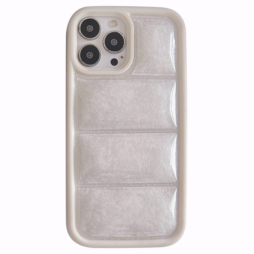 iPhone 15 Pro Flexibelt Plastskal med Dunjacka Textur - Vit