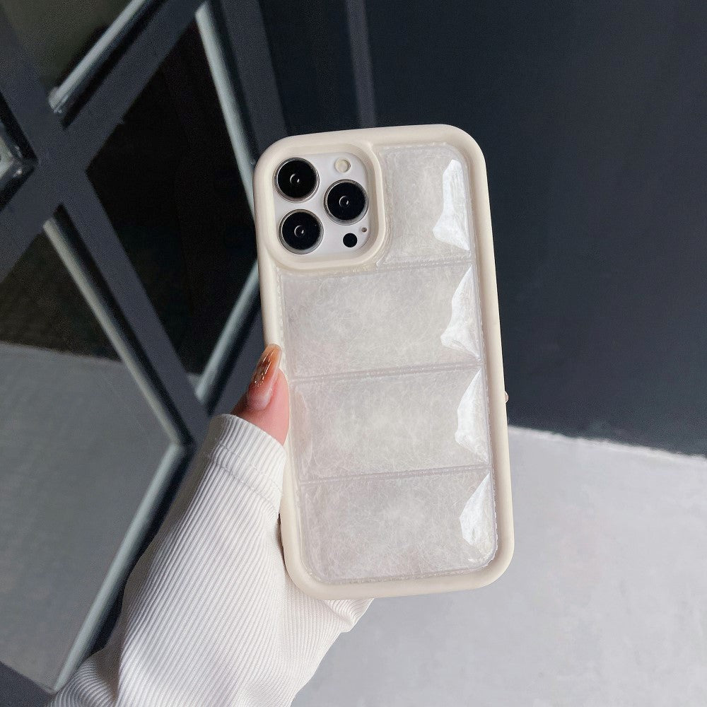 iPhone 15 Pro Flexibelt Plastskal med Dunjacka Textur - Vit