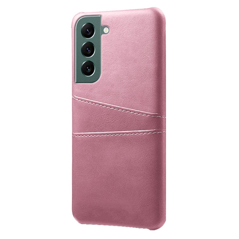 Samsung Galaxy S24 Konstläder Skal m. Dubbel Korthållare - Rose Gold