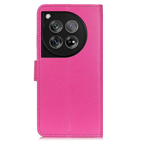 OnePlus 12 Litchi Läder Plånboksfodral - Pink