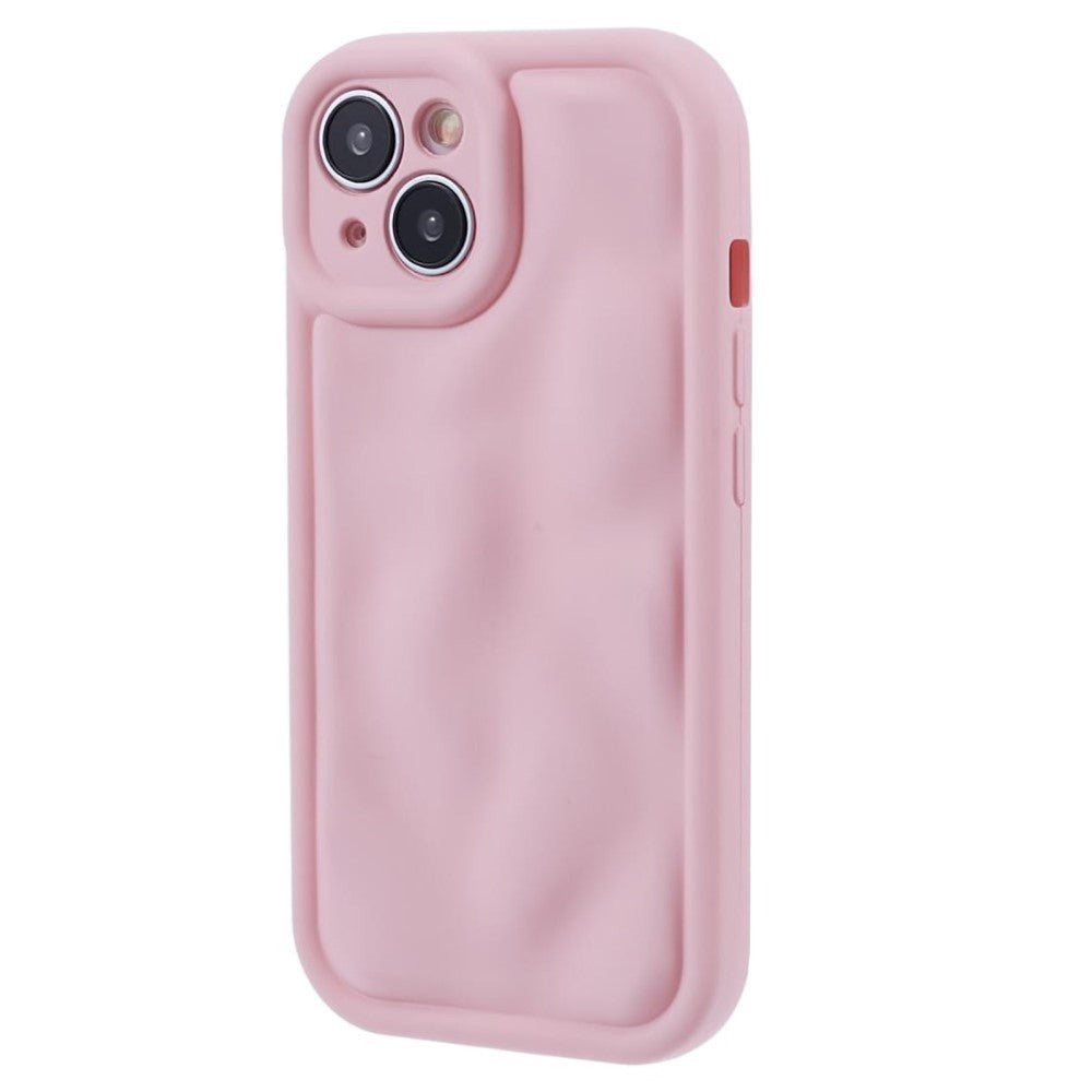 iPhone 15 Flexibelt Plastskal med Vågig Design - Mat Pink