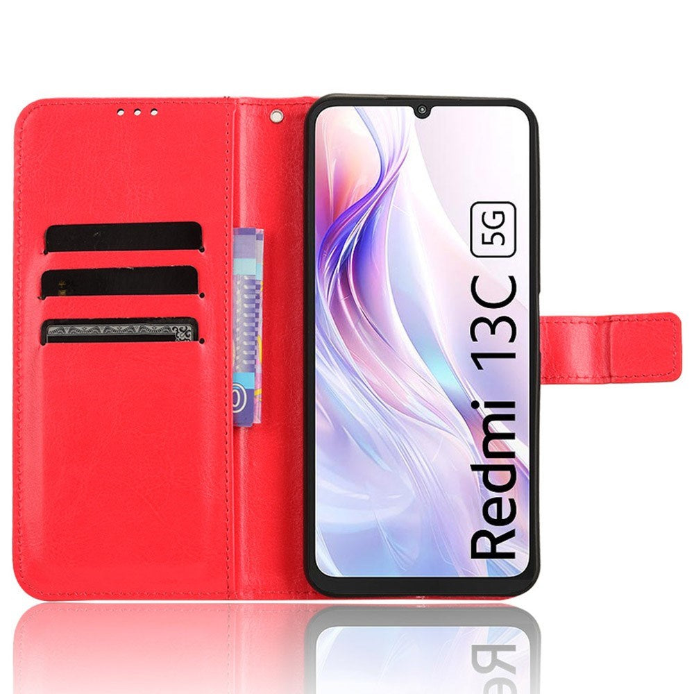 EIDERWOOD Xiaomi Redmi 13C (5G) Konstläder Flip Fodral m. Rem - Röd
