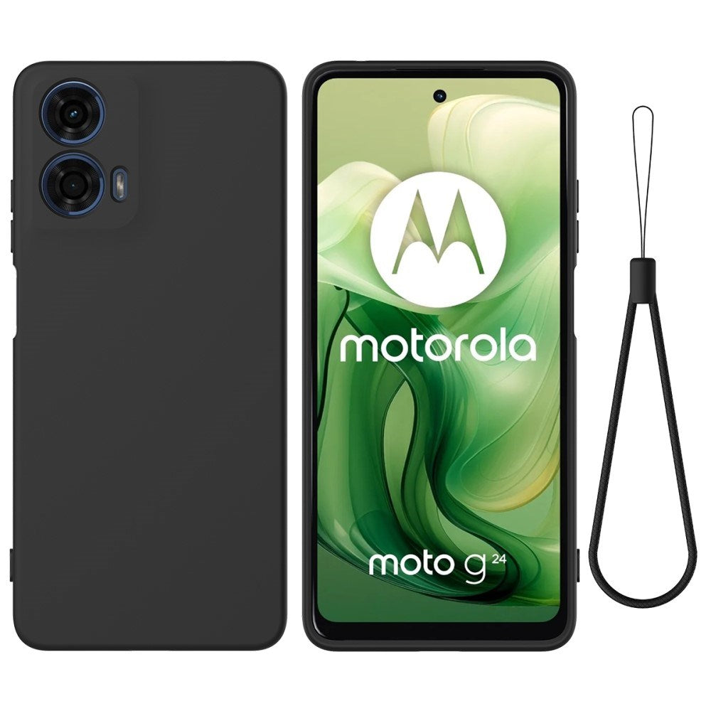 Motorola Moto G04 / G24 / G24 Power Liquid Silikon Skal med Rem - Svart