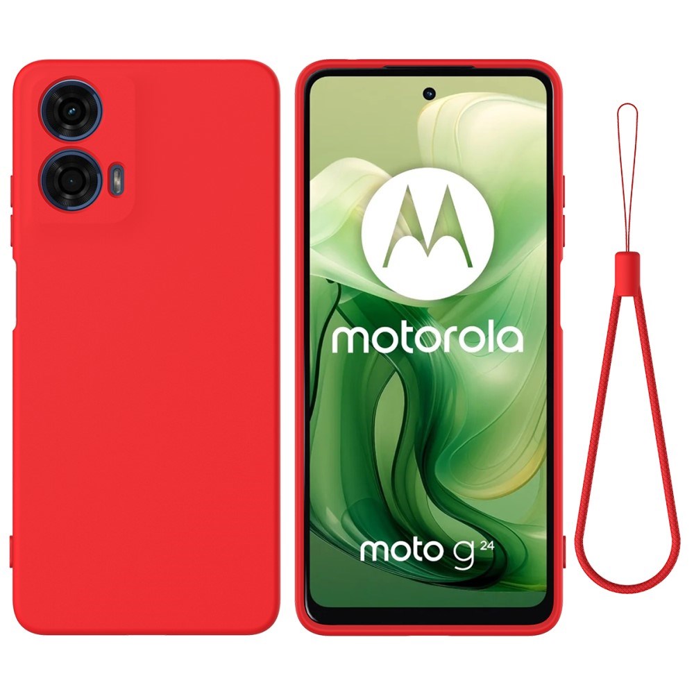 Motorola Moto G04 / G24 / G24 Power Liquid Silikon Skal med Rem - Röd