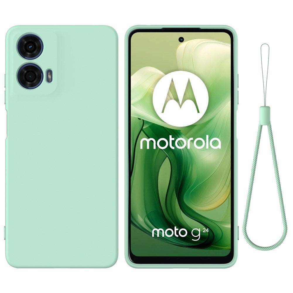 Motorola Moto G04 / G24 / G24 Power Liquid Silikon Skal med Rem - Grön