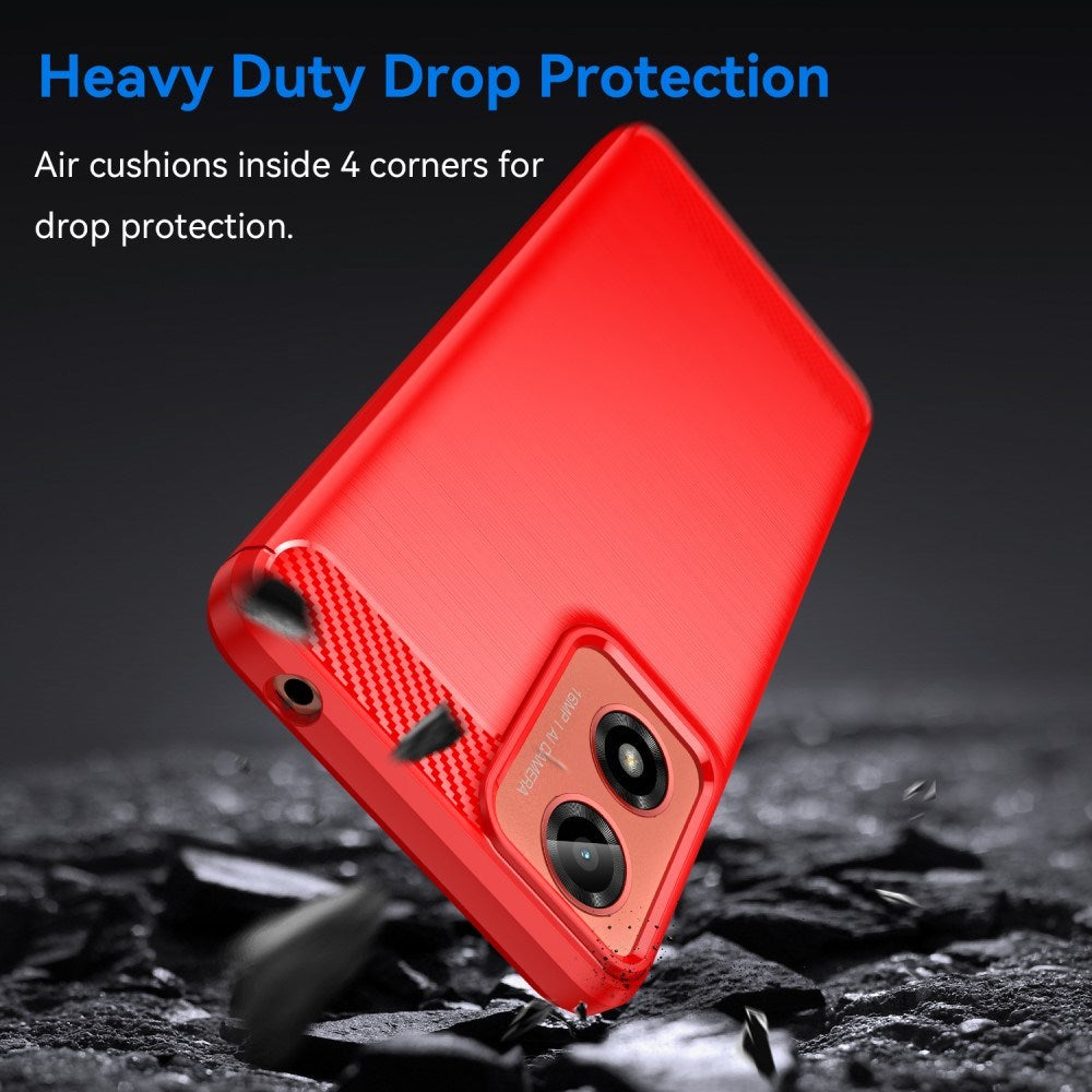 EIDERWOOD Motorola Moto E14 (4G) / G04 (4G) / G04s (4G) / G24 (4G) Brushed Carbon Fiber Flexibelt Plast Skal - Röd