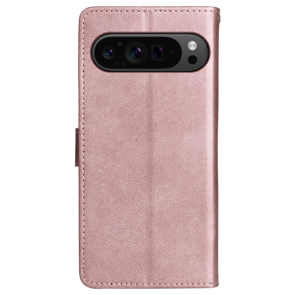 EIDERWOOD Google Pixel 9 Pro XL Läder Plånboksfodral med Rem - Rose Gold