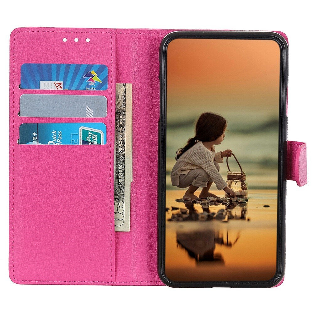 EIDERWOOD Motorola Moto E14 4G / G04 4G / G04s 4G / G24 4G Litchi Struktur Stående Telefonfodral - Pink