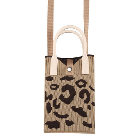 Stickad Crossbody-axelväska med Handrem (180 x 120 mm) - Brun / Leopard