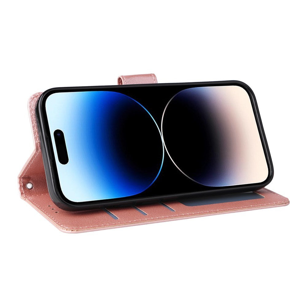 EIDERWOOD iPhone 14 Pro Max Konstläder Flip Fodral m. Rem - Rose Gold